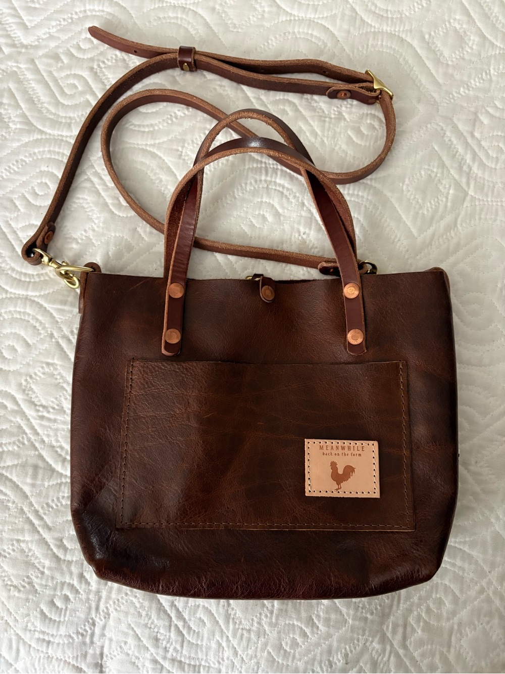 Leather mini Mocha Tuscan tote